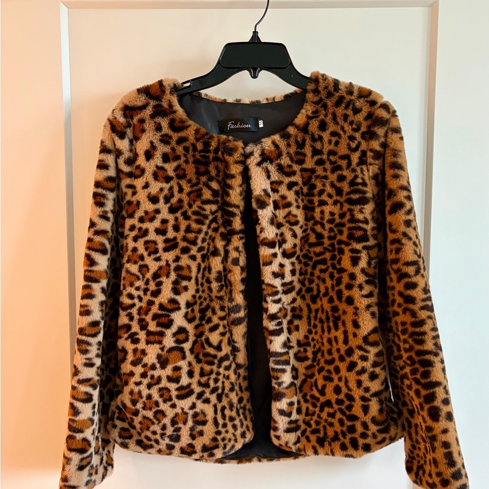 Leopard Print Faux Fur Jacket